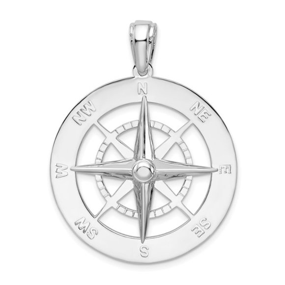 925 Sterling Silver Large Nautical Compass Rose Charm Pendant - Picture 1 of 6